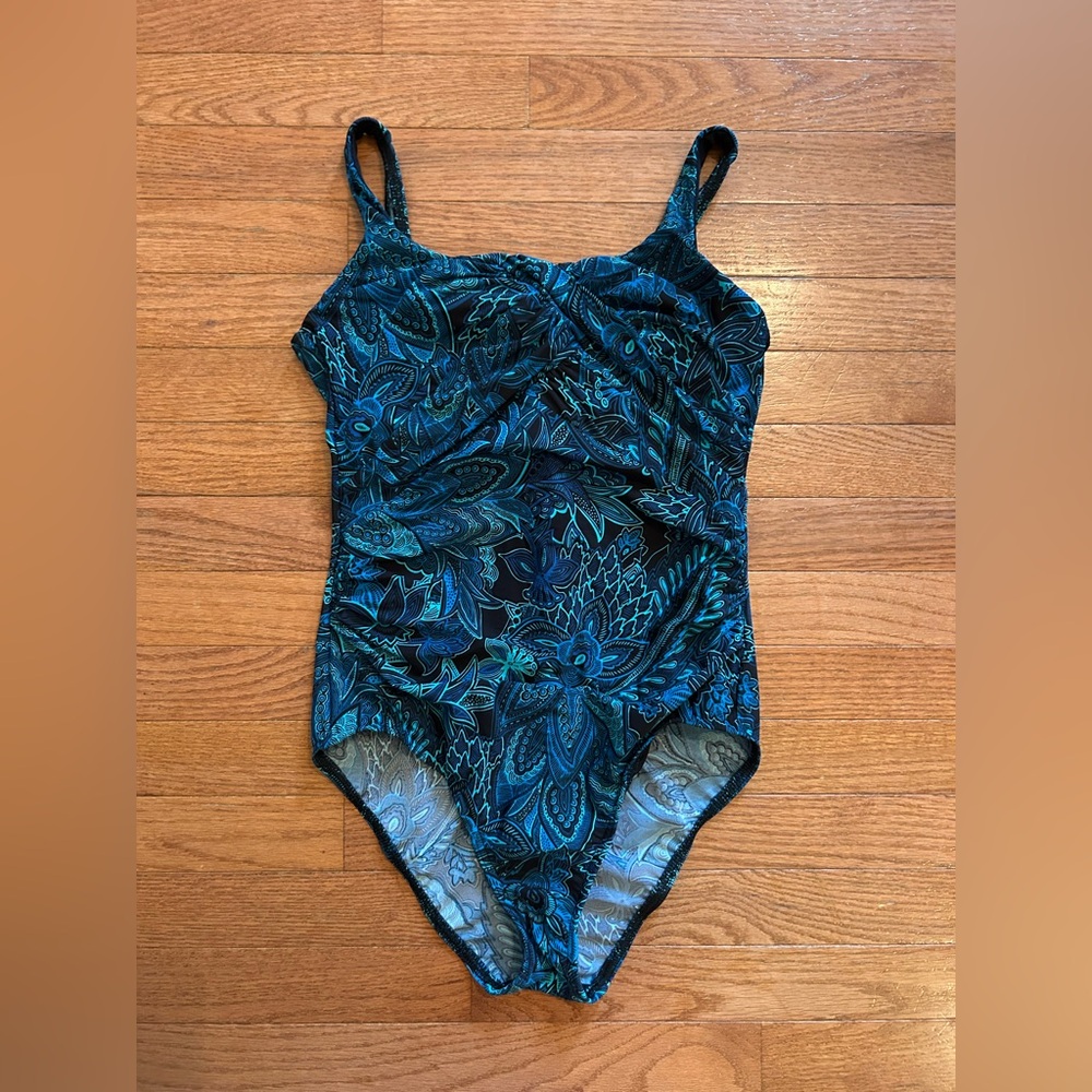 Land’s End Blue Green Paisley One Piece Underwire Swimsuit 10P